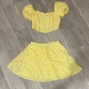 Wild Fable Yellow Puff Sleeve Top and Skirt Set